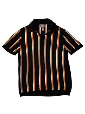 H&M Knit Cotton Polo with Brown & White Stripes